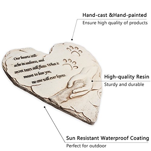 Jinhuoba New York Dog Pet Memorial Stones, Hand-Painted Heart-Shaped Loss Of Pet Dog Memorial Gifts With Sympathy Poem And Paw In Hand Design, (White) #TOP2