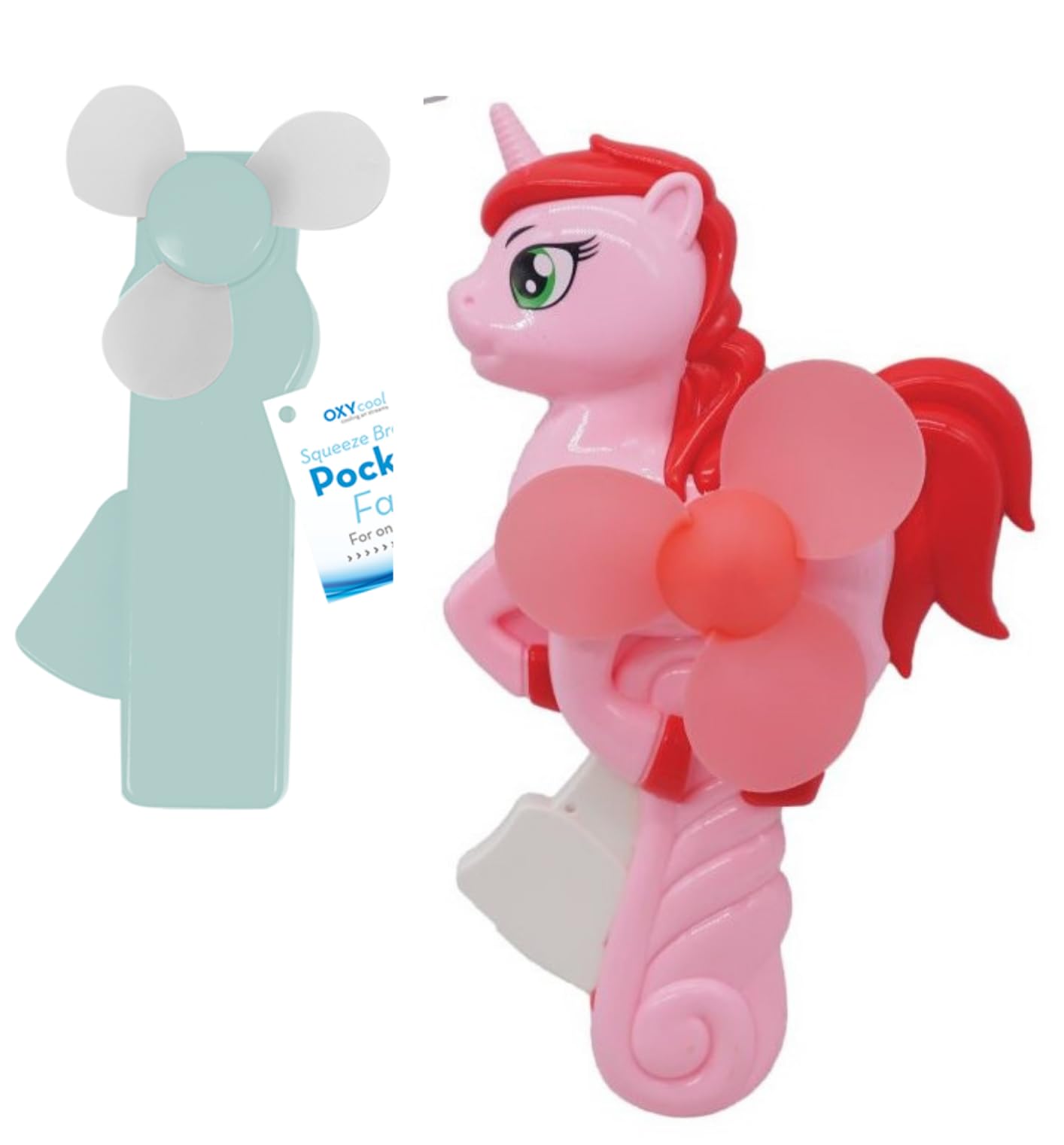 CFMOFFERS Manual Press Summer Party Favors Cute Squeeze Handheld Cooling Breeze Unicorn Novelty Pocket Fan Goodie Bag Mini Aircool Fans 2-Pack