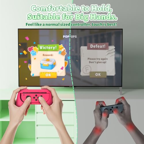 Image of FASTSNAIL Grips Compatible with Nintendo Switch for Joy Con & OLED Model for Joycon, Wear-Resistant Handle Kit Compatible with Joy Cons Controllers, 2 Pack(Green and Pink)