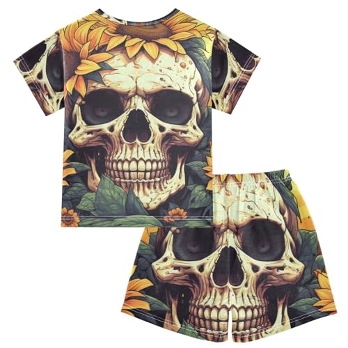 ALAZA Vintage Cactus Sunflower Skull Pajama Set Short Sleeve Sleepwear Soft Lounge Nightwear2