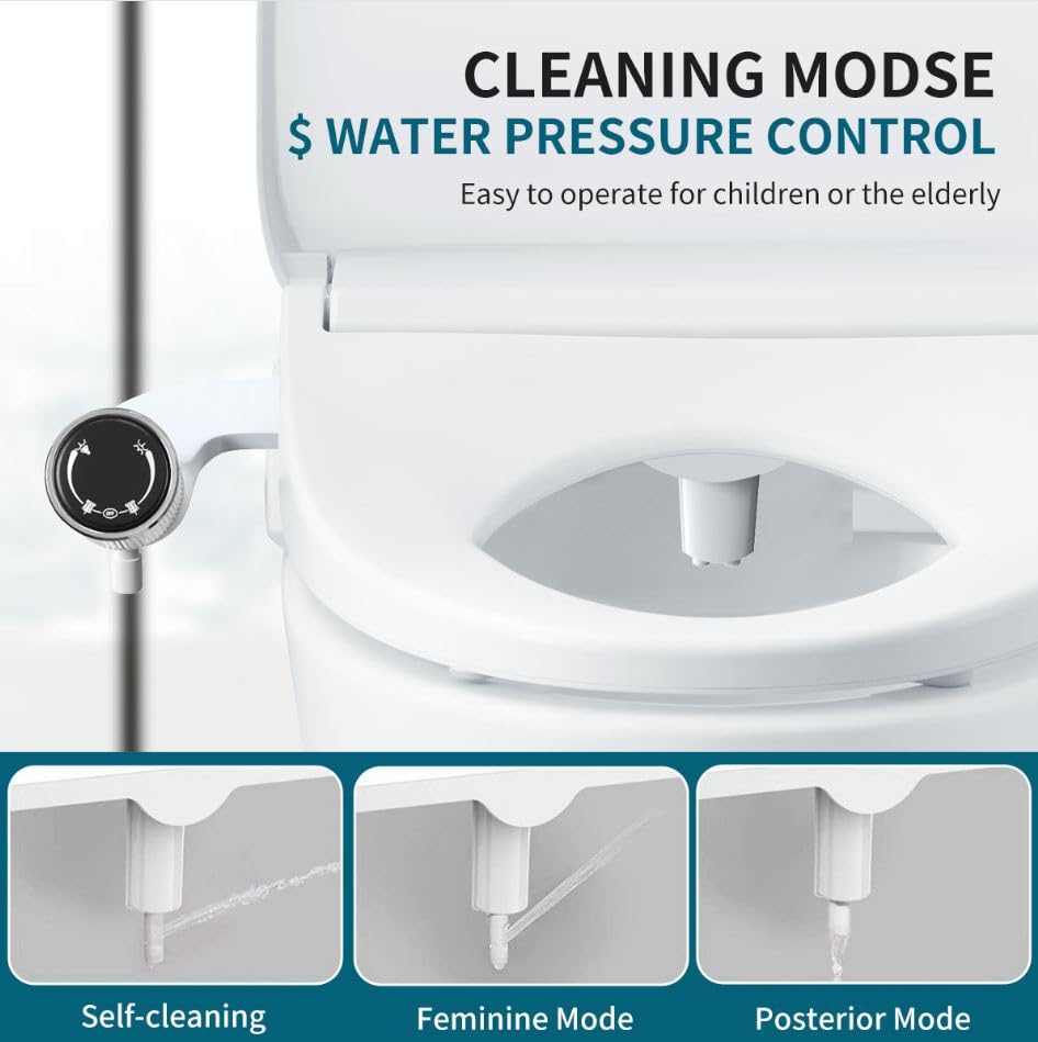 Ultreos Bidet Attachment for Toilet Self-Cleaning Nozzle Bidet Toilet Seat Attachment Pressure Adjustable Bathroom Hygienic for Men/Women 1