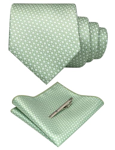 Image of RBOCOTT Silk Stripe Plaid Tie and Pocket Square with Tie Clip Sets for Men