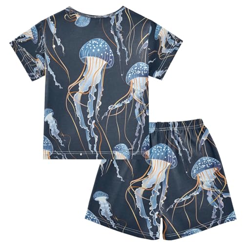 senya Short Sleeve Pajamas Sets Summer Cotton Sleepwear Jellyfish on A Dark Background2
