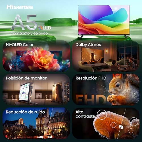 Miniatura 3 de Hisense 40A5S - Hi-QLED FHD Smart TV 40 Pulgadas, Hi-QLED Color, Dolby Atmos, Posición de Monitor, Resolución FHD, Reducción de Ruido, Airplay, Smart Home Ready