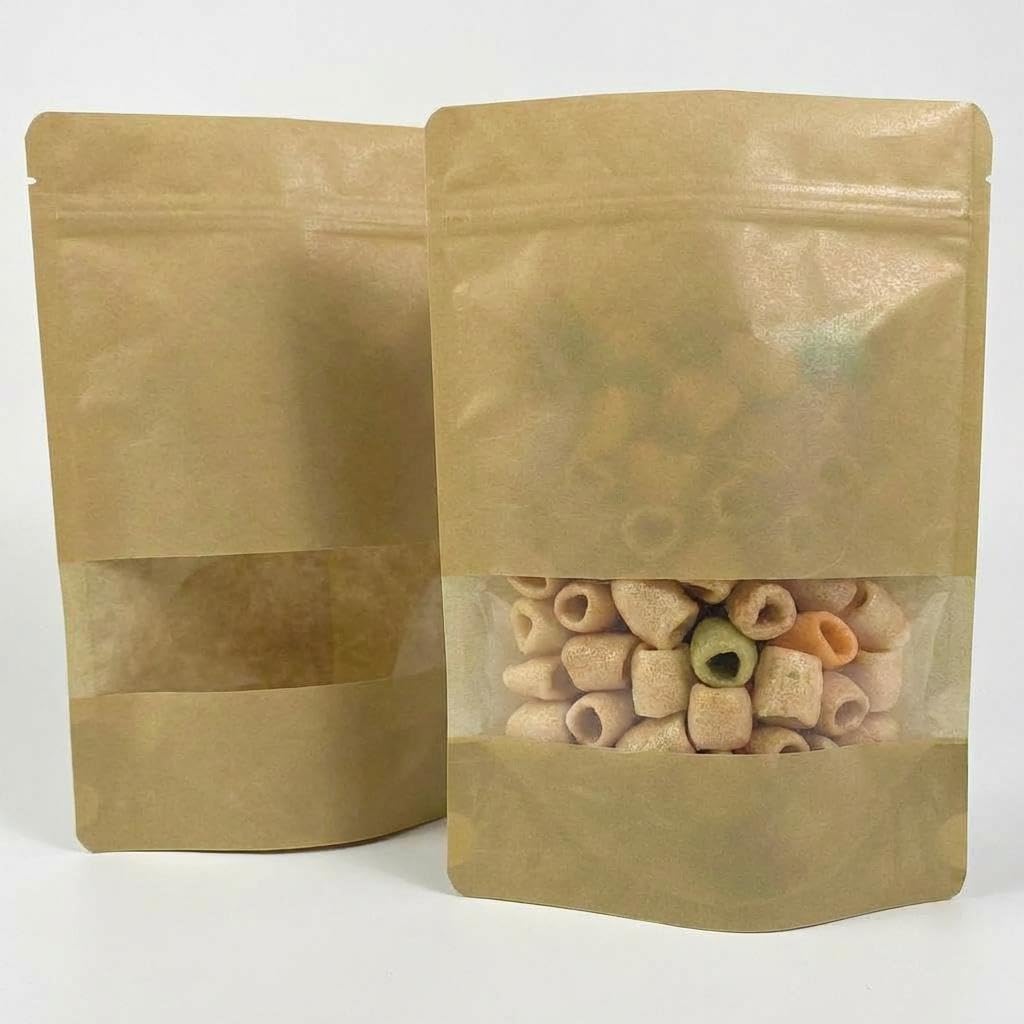 AwePackage Zipper Stand Up Rice Paper Pouch Bag with Window (8 oz, 100)