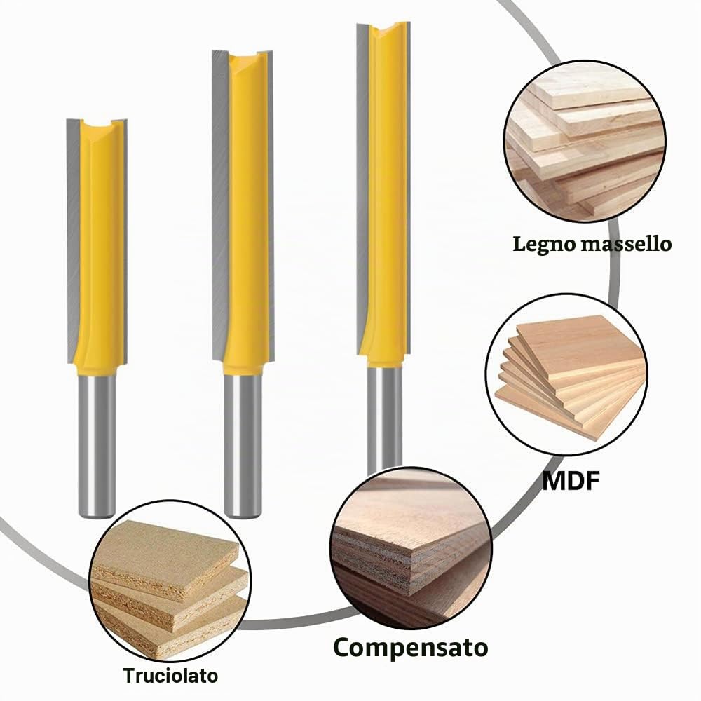 ASNOMY 3pcs Gambo Extra Lungo Fresa a Taglienti Diritti per Canali, codolo da 8MM Punta da Fresatrice Verticale Dritta con Doppia Scanalatura Fresa Lavorazione Legno