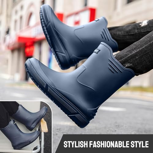 Tmore Rain Boots for Men Waterproof Rubber Boots Mid-Calf Anti-slip Garden Boots Comfort Lightweight Work Shoes Rainboot for Outdoor, Fishing, Hiking, Camping4