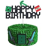 Cikisaa Video Game Cake Topper, Mining Theme Happy Birthday Cake Decorations Kids Party Supplies, Cute Glitter Gaming Party Favors for Boys Girls Adults Birthday, Perfect Cake Decor for Game Fans