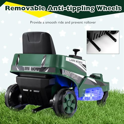 Costzon Ride on Lawn Mower for Kids, 12V Toddler Electric Car with 360° Twist and Turn, Dual Control Sticks, LED Lights, Outdoor Ride on Toy Gift for Boys & Girls Aged 3-8 (Dark Green) - Image 4