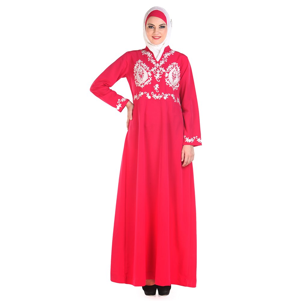 Momin Libas Aimal Embroidered Pink Long Maxi Dress Abaya & Burkha Burqa