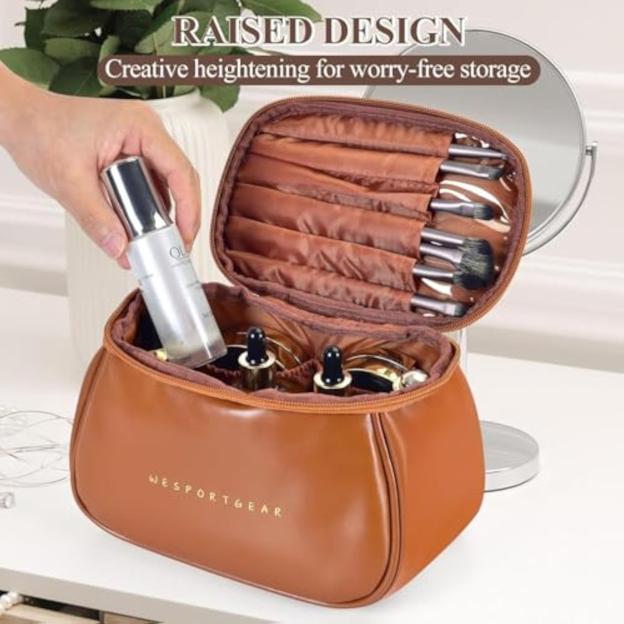 Portable Travel Makeup Bag with Brush Holder