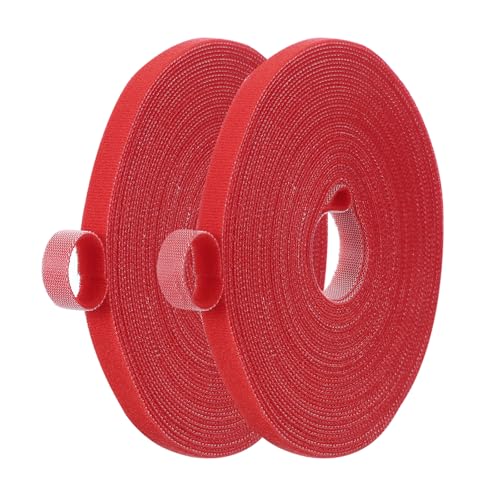 Image of PATIKIL 0.4IN x 33FT Hook and Loop Tape, 2 Pcs Double-Sided Nylon Strips Reusable Cable Ties Roll Multi-Purpose Cord Management Tape Wrap Fastener for Home Office, Red