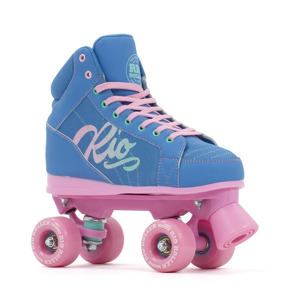 Rio Roller Lumina Quad Skates, Blue/Pink UK 8A / EU 42, Comfortable High-Cuff Design With Smooth Rolling PU Wheels, ABEC-7 Bearings, Lace-Up Closure in a Bright, Vibrant, Playful Design