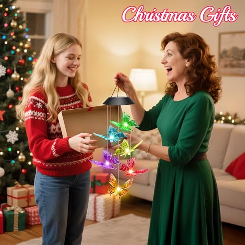 Image of Winzwon Gifts for Mom Mothers Day from Daughter Solar Wind Chimes Butterfly Birthday Gifts for Mom Grandma Women Mobile Hanger Outdoor Decor Home