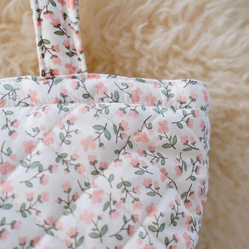 Image of Floral Quilted Cotton Shoulder Bag for Women Daily Use Medium Size Handbag Large Capacity Thickened Design Tote