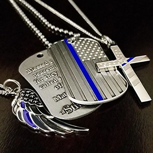 Shields Of Strength Thin Blue Line Law Enforcement Dog Tag Necklace-Matthew 5:9 #TOP4