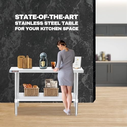 Image of DuraSteel 24x60 Stainless Steel Work Table - NSF Commercial Prep Metal Table - Outdoor Pizza Oven Stand w /Under Shelf - Kitchen Island Laundry Utility Garage Microwave Stand Large Rolling Storage Cart