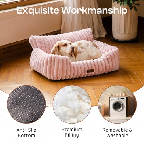 MEWOOFUN Hundesofabett - Katzenbetten für Hauskatzen Weich und Flauschig, Katzensofabett Kleines Hundebett für Hunde und Katzen, Beruhigendes Hundebett (Rosa, 76x53x30cm)