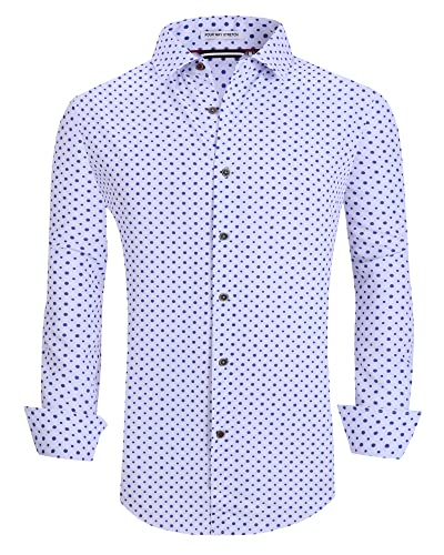 Alex Vando Mens Button Down Shirts Wrinkle Free 4-Way Stretch Print Business Casual Shirt