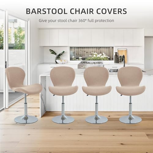 Image of Gollense Bar Stool Covers with Backs, Set of 4 Stretch Jacquard Barstool Seat Covers, Washable Swivel Pub Counter Height Chair Slipcover Protector for Home Kitchen Cafe (Jacquard-Khaki)