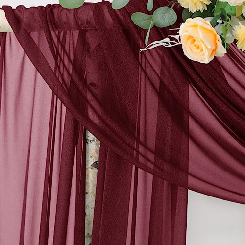 Image of Socomi Wedding Arch Draping Fabric 29 inch x 20Ft 2 Panels Burgundy Sheer Outdoor Curtain Drapes Extra Long for Bridal Baby Shower Ceremony Birthday Party Decor