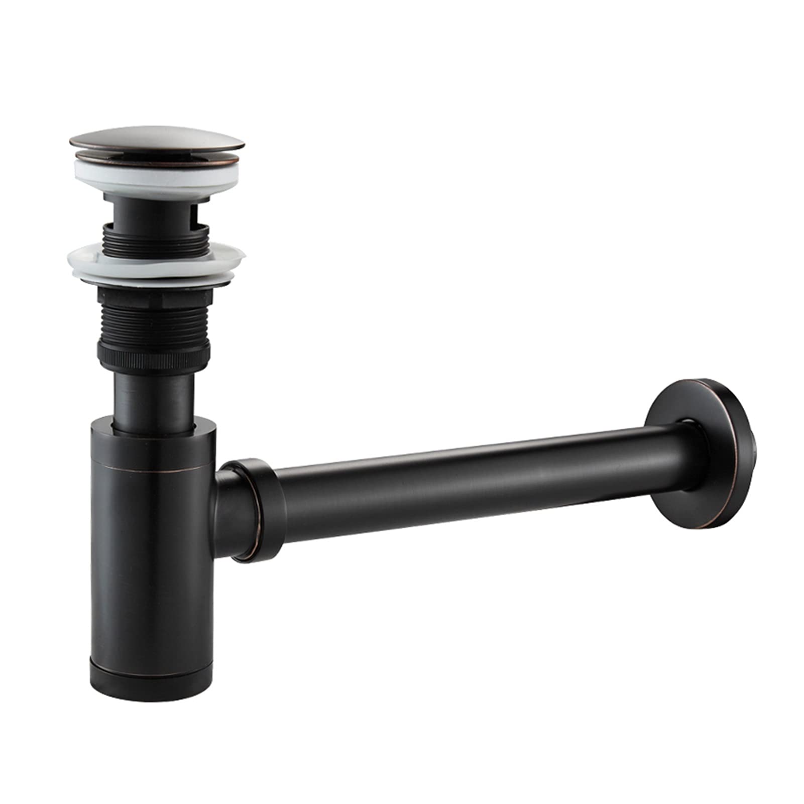 Apto para sifón Redondo de latón Color Antiguo/Juego de Drenaje Negro Residuos de tubería de Lavabo de tocador de baño con Drenaje Emergente XSQ1-8 Exquisito (Color : Sin rebosadero 2) (Bote
