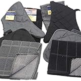 Kitchen Decor - Oven Mitts - Potholders - Towel Linen Set (8 Pc) Clean Classic Black and Gray Color...