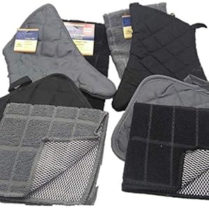 Kitchen Decor – Oven Mitts – Potholders – Towel Linen Set (8 Pc) Clean Classic Black and Gray Color Combination – Kitchen Towel Potholder Scrubber Dishcloth Oven Mitt Set – Kitchen Decorations