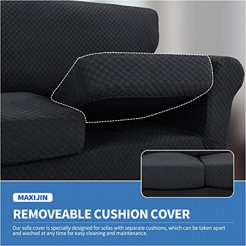 Maxijin 4 Piece Newest Couch Covers For 3 Cushion Couch Super Stretch Non Slip Couch Cover For Dogs Pet Friendly Elastic Jacquard Furniture Protector Sofa Slipcovers (Sofa, Black) #TOP3