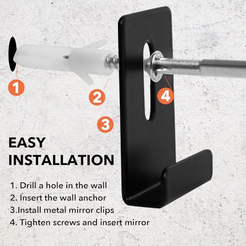 Image of Wall Mounting Mirror Hanging Kit, 8Pcs Metal Mirror Clips, Black Large Heavy Duty