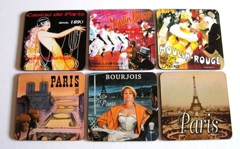 Cartexpo 70226 Divers Lot de 6 sous Verres Paris Eiffel Sépia Bois/Liège