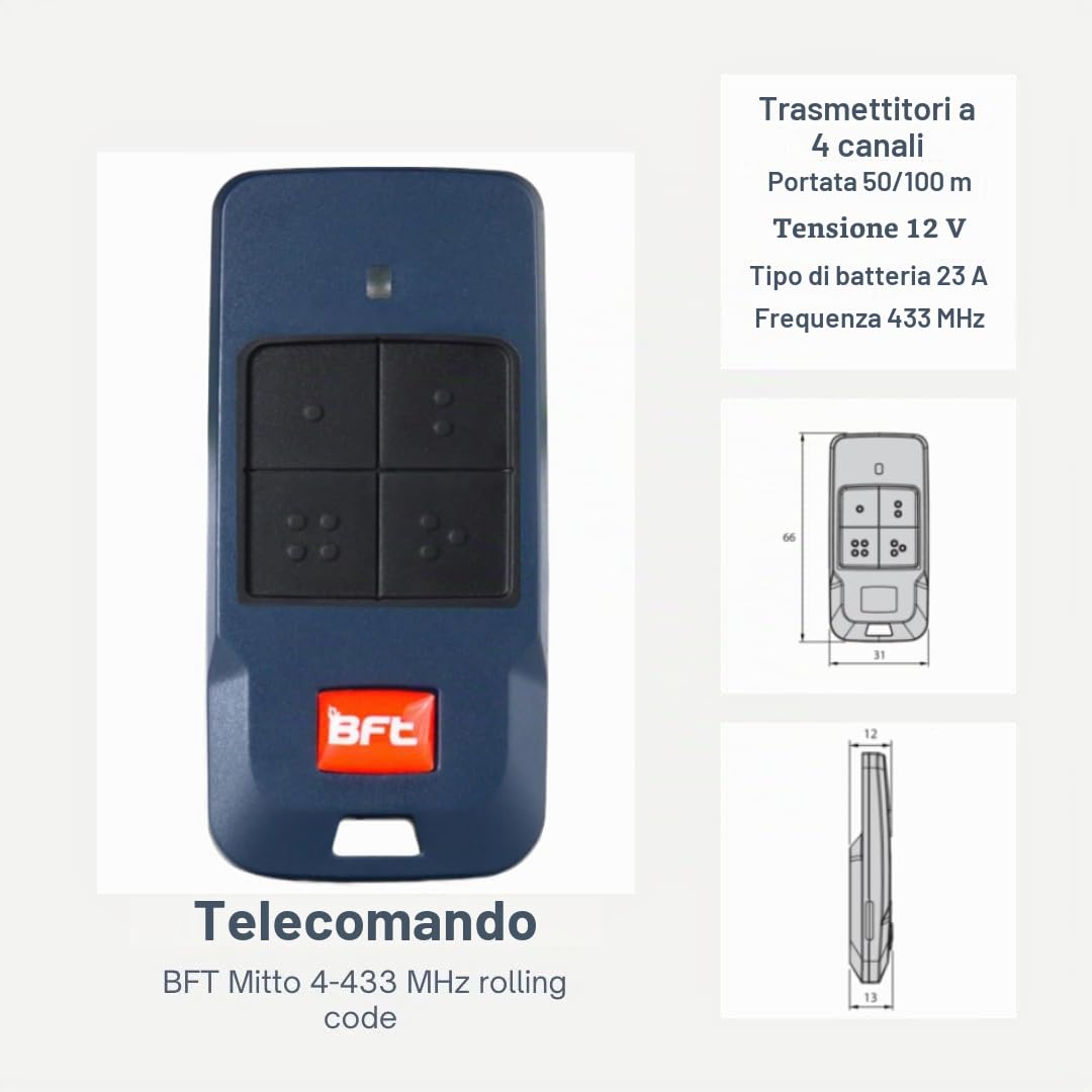BFT Virgo SMART BT A20 - Attuatore per cancello a battente a doppio battente automatico per cancello automatico max. 4 m o 400 kg per ala con 3 telecomandi