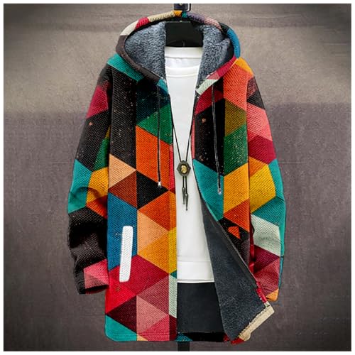 Mens Long Cardigan Hoodies Color Block Hooded Jacket Horse Print Open front Sweater Hoodie with Pockets Coat2