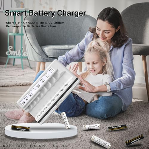 Chicnod RM9 Aa/Aaa Battery Charger-Rechargeable Batteries Charger,1.5V/ 1.2V 8 Bay Battery Charger-Aa/Aaa Lithium Nimh Ni-Cd Rechargeable Battery Charger Individual Slot Battery Lcd Display White thumb #1