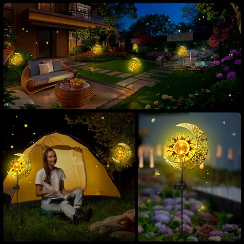 Solar Garden Lights Outdoor, Moon Solar Light with Crackle Glass Globe, Decorative Solar Garden Ornament with Warm LED Light for Lawn, Patio, Yard, Courtyard, Garden Decor Gift for Women Mum(Moon) - Image 6