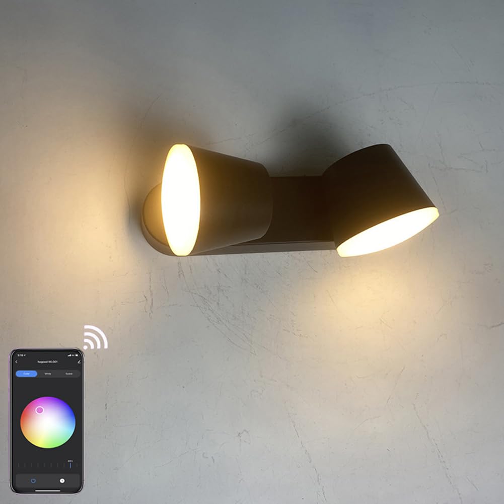 Smart Außenlampe 360 ° Drehbar 2 Flamme LED Wandleuchte RGB Dimmbare Außen Innen Wandlampe IP65 Wasserdichtes Außenleuchte, Wandbeleuchtung steuerbar via App Lampe Wand für Indoor Outdoor Garten