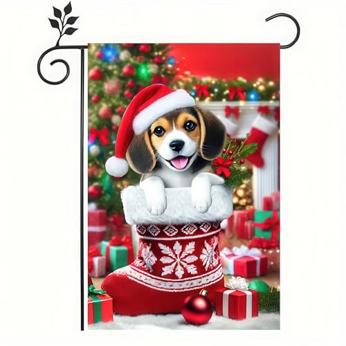 Image of BlissYard Christmas Beagle Dog Garden Flag 12x18 Inch Polyester
