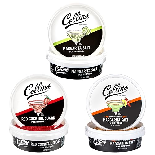 Collins Salt & Sugar Cocktail Rimming Kit – White Margarita Salt, Spicy Citrus Margarita Salt & Red Rimming Sugar – Drink Rimmer Set, Home Bar Accessories, Margarita Gifts