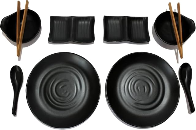 TomYang BBQ & hot pot - Tableware for 2 people. Dinner service/barbecue plate including pliers.