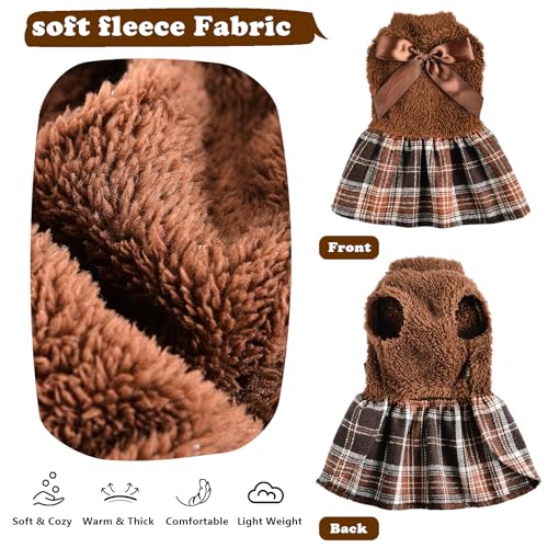 Image of Dog Sweater Dog Winter Clothes for Small Dogs Boy Girl Fall Puppy Dress Warm Fleece Chihuahua Yorkie Teacup Sweaters Dresses for Small Dogs Girl Cat Sweaters, Brown, XXS