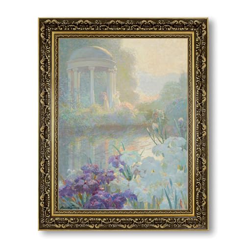 Vintage Framed Garden Gazebo and Iris Flowers Wall Art Canvas