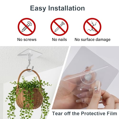 Image of HASTHIP 4Pcs Ceiling Hooks Adhesive Heavy Duty Stick On Ceiling Hangers with Large Adhesive Pads for Hanging Plants Pots, Lights Wind Chimes and Home Storage