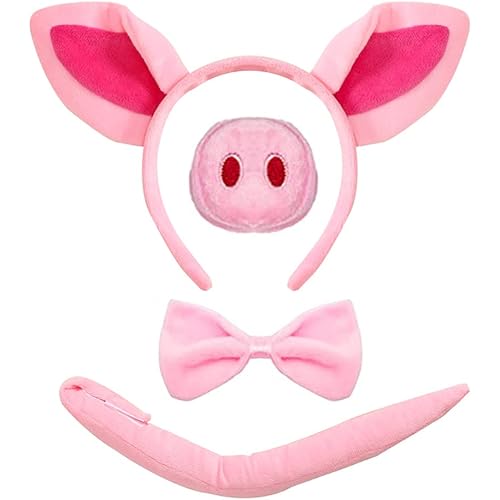 LOVINSHOW Pig Nose Ears and Tail Set Pig Ear Headband Halloween Costume Accessories