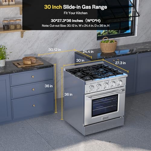 Image of Empava Freestanding Slide-In Gas Range,4.2 cu. ft. Pro-Style Single Oven with 4 Sealed Ultra High-Low Burners-Heavy Duty Continuous Grates in Stainless Steel,30 Inch