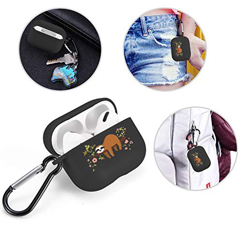 Joyland Black Case Cover For Airpods Pro/Keychain Ring Carabiner Clip,Lovely Sloth Case Wireless Earphone Case Smooth Anti-Dust Flexible Silicone Protective Cover Soft Skin Cute Case Fr Airpods Pro #TOP5