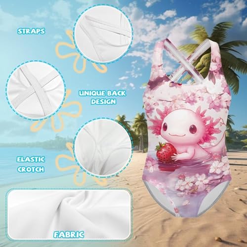 Image of Girls One Piece Swimsuits Teens Sleeveless Back Cross Strap Bathing Suit Kids Quick Dry Cute Beach Swimwear(5-14)