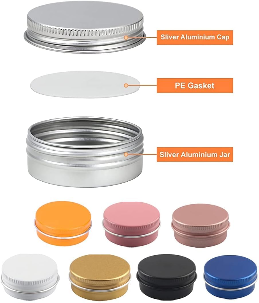 Kosmetiktiegel, 48 PC-Aluminiumdosen mit Schraubdeckel, Vorratsgläser, Kosmetikbehälter, Töpfe 6 Spateln(Matte Black,0.5 Ounces)