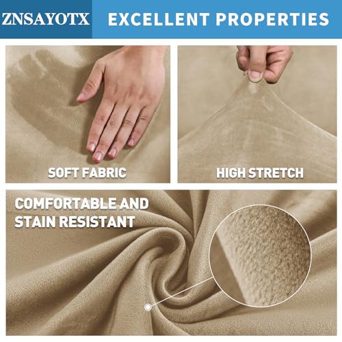 Image of ZNSAYOTX 2026 Velvet Oversized Recliner Cover 3-Piece, Luxury Plush Recliner Chair Covers with Elastic Band & Ties Stay in Place, Stretch Reclining Slipcover for Lazy Boy Soft Washable (Camel)