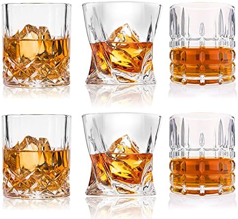 DeeCoo Whiskey Glasses-Premium 10, 11 OZ Scotch Glasses Set of 6 /Old Fashioned Whiskey Glasses/Style Glassware for Bourbon/Rum glasses/Bar Tumbler Whiskey Glasses(Mixed)