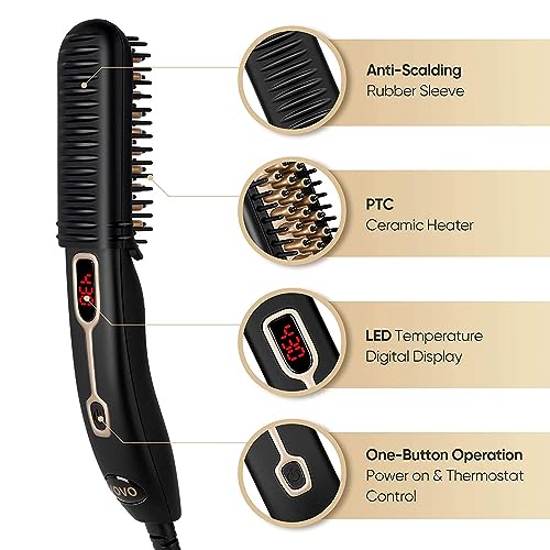 VOVO Beard Straightener Comb Upgrade Professional 2 in 1 Men's Beard Straightening Heated Hair Straightening Brush Portable Anti-Burn 6 Temperature Adjustable with LED Display for Home and Travel - Image 3